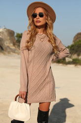 Cable-Knit Round Neck Mini Sweater Dress - Shah S. Sahota